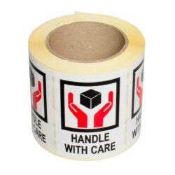 מדבקות HANDLE WITH CARE - גליל 500 מדבקות - 75X100 מ״מ
