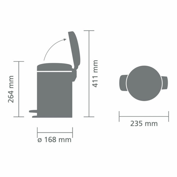 ⁦פח פדל 3 ליטר שחור מט Brabantia - NewIcon לשירותים במשרד - משלוח חינם⁩ – תמונה ⁦2⁩